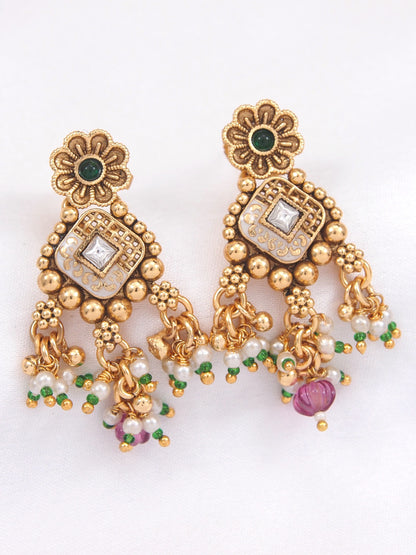 Gold-Plated Traditional Kundan & Pearl Beaded Choker Necklace Set with Ruby Red Accents