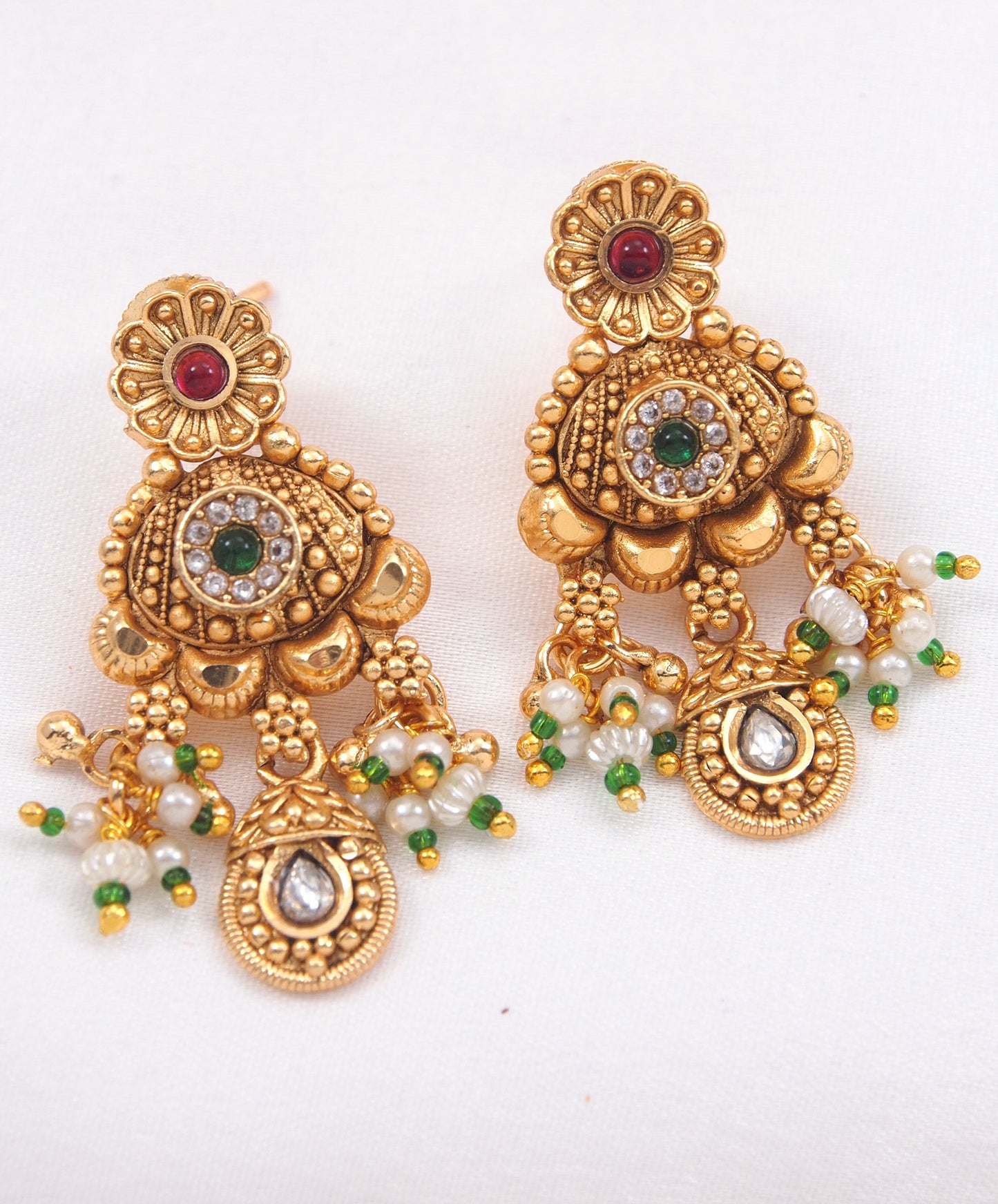 Orna Gold-Plated Traditional Kundan & Pearl Beaded Choker Necklace Set with Ruby Red Accents