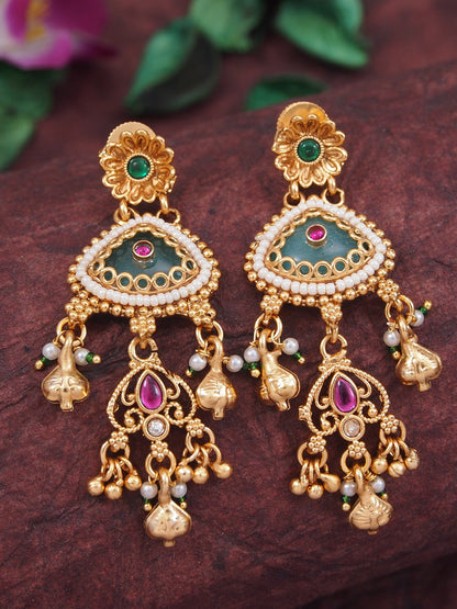 Heritage-Inspired Gold-Plated Brass Necklace Set with Pearl Work & Earrings