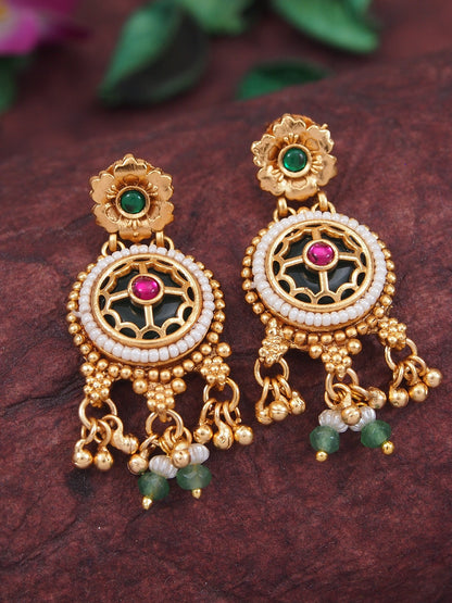 Ethnic-Style Gold-Plated Brass Statement Necklace Set with Earrings