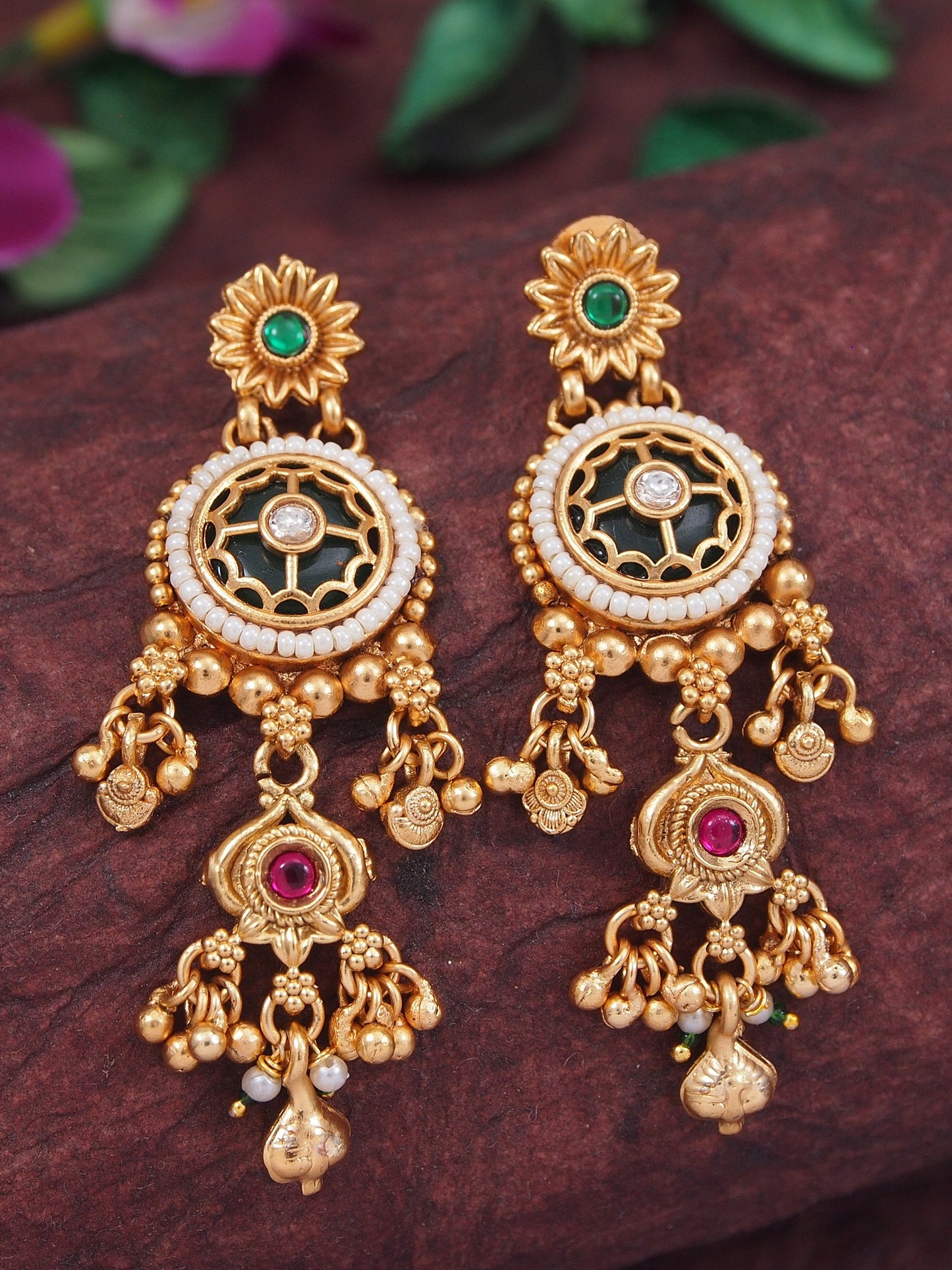 Heritage-Inspired Gold-Plated Brass Necklace Set with Pearl Work & Earrings