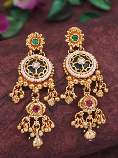 Heritage-Inspired Gold-Plated Brass Necklace Set with Pearl Work & Earrings