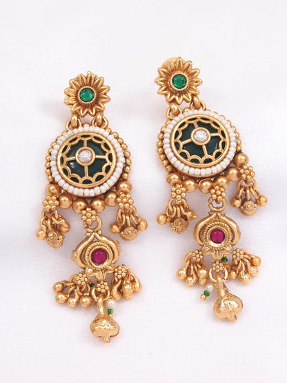 Heritage-Inspired Gold-Plated Brass Necklace Set with Pearl Work & Earrings