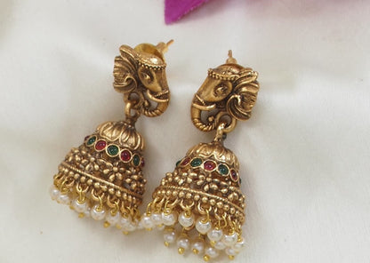 Traditional Lakshmi Coin Haram Necklace with Jhumkas