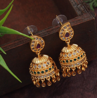 Traditional Lakshmi Pendant Necklace Set with Jhumka Earrings - Gold-Tone Bridal Jewelry