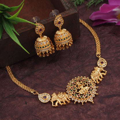 Traditional Lakshmi Pendant Necklace Set with Jhumka Earrings