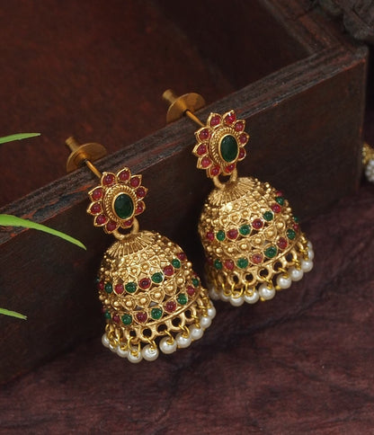Lakshmi Pearl Necklace Set with Peacock Motifs & Jhumkas