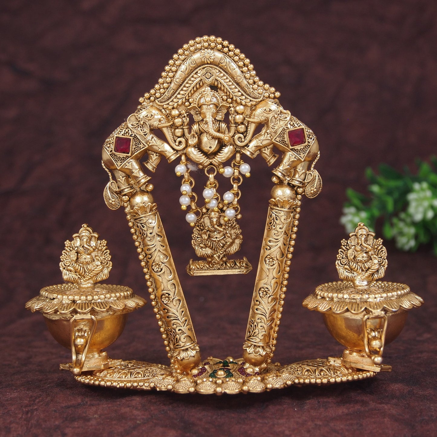 Elegant Traditional Brass Sindoor Dani with Ganesh with Elephant motif