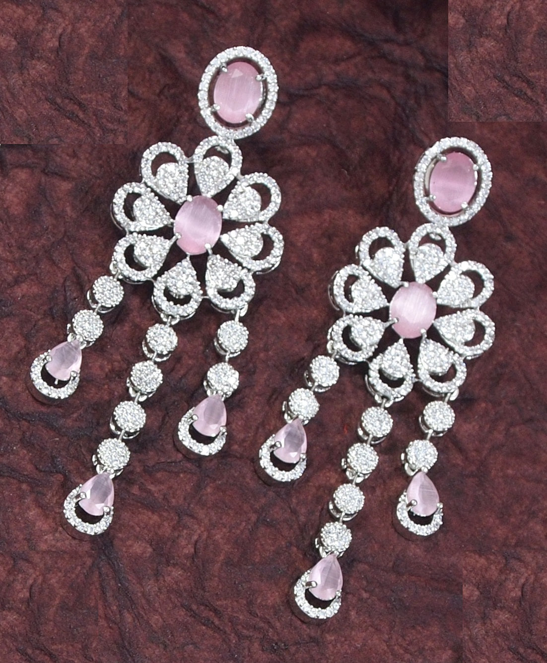 Zircon Pink Silver Brass Necklace