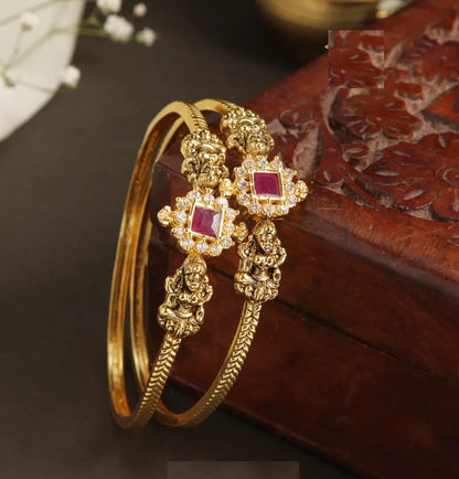 American Diamond Gold Temple Brass Bangle (Pack of 2)