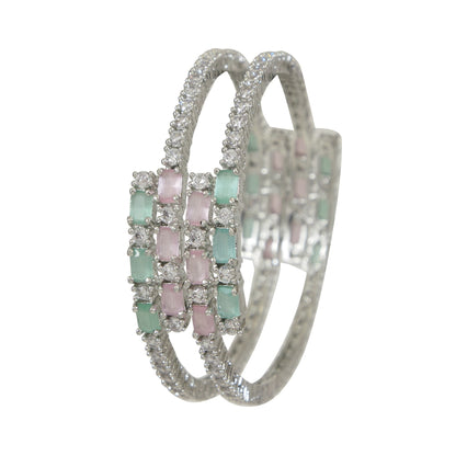 Elegant American Diamond Mint Pink Silver Brass Bangles