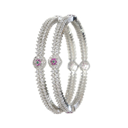 Orna American Diamond Silver Bangle (Pack of 2)