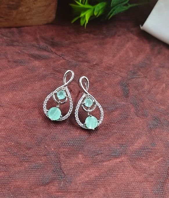 Zircon Silver Stud Earrings (Pink/Mint/White Variants)