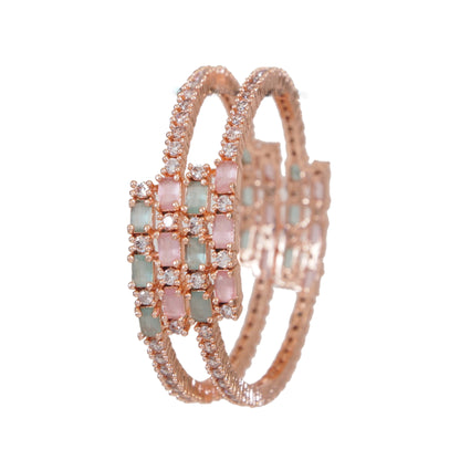 Elegant American Diamond Mint Pink Rose Gold Brass Bangles