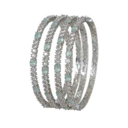 Exquisite Mint Zircon Brass Silver-Plated Bangles
