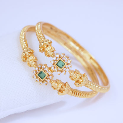 American Diamond Gold Temple Brass Bangle (Pack of 2)