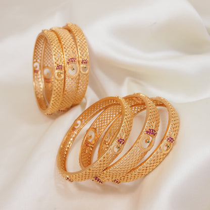 Designer Brass American Diamond Bangles ? Gold-Plated Traditional Peacock Bangle Set for Women