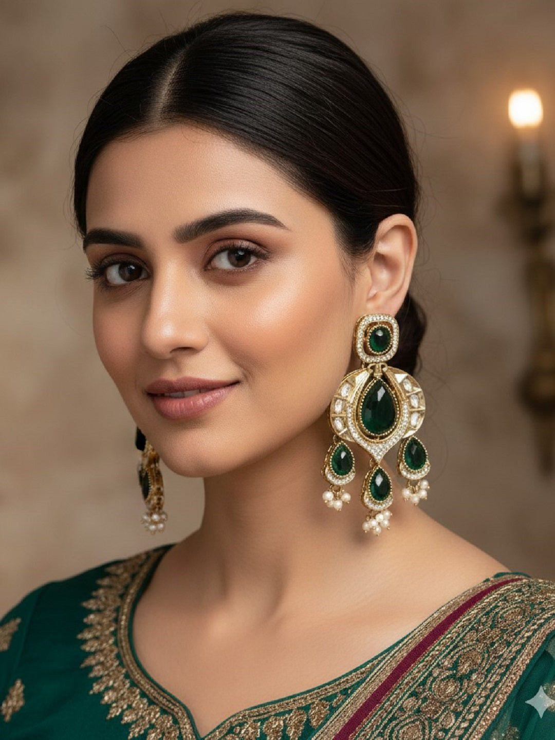 Traditional Chandbali Earrings with Pearl Drops