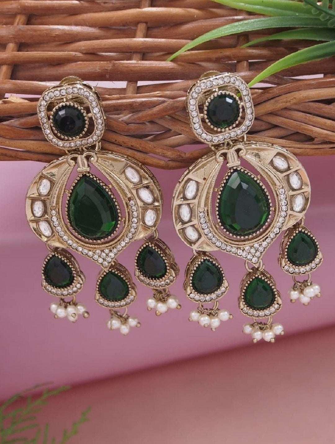 Traditional Chandbali Earrings with Pearl Drops