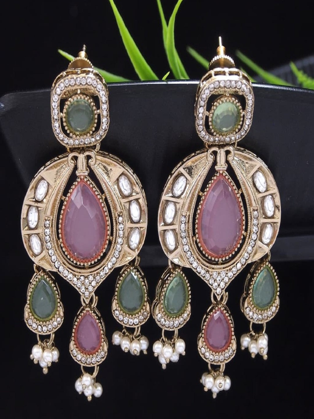 Traditional Chandbali Earrings with Pearl Drops