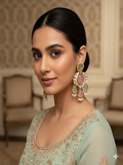 Traditional Chandbali Earrings with Pearl Drops