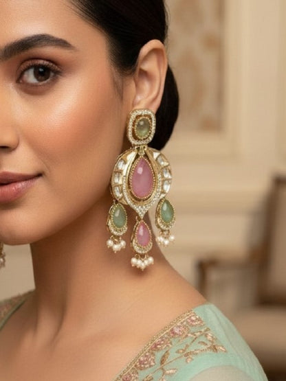 Traditional Chandbali Earrings with Pearl Drops