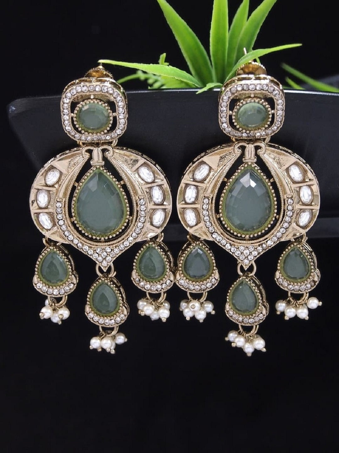 Traditional Chandbali Earrings with Pearl Drops