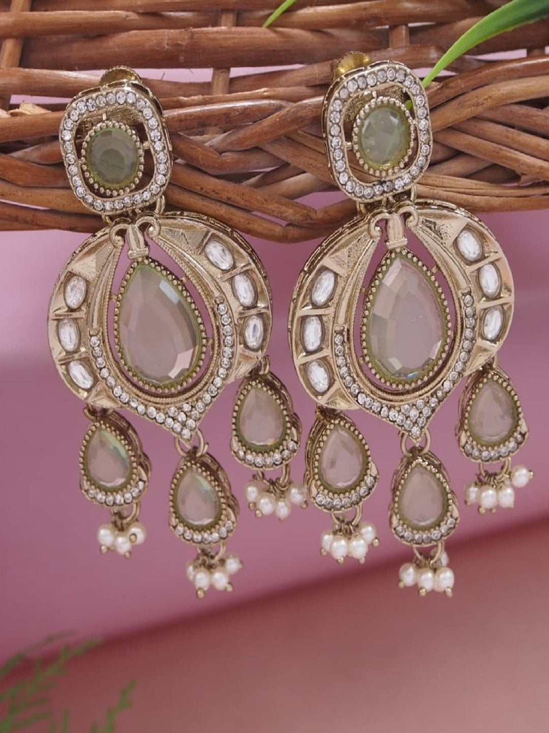 Traditional Chandbali Earrings with Pearl Drops