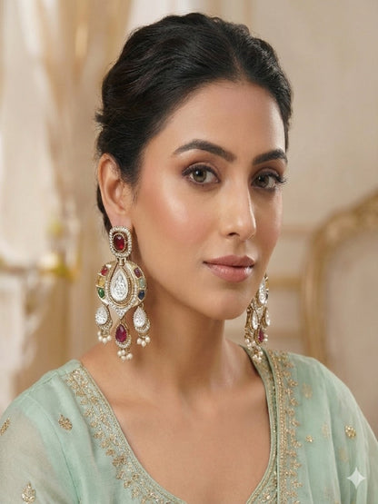 Traditional Chandbali Earrings with Pearl Drops