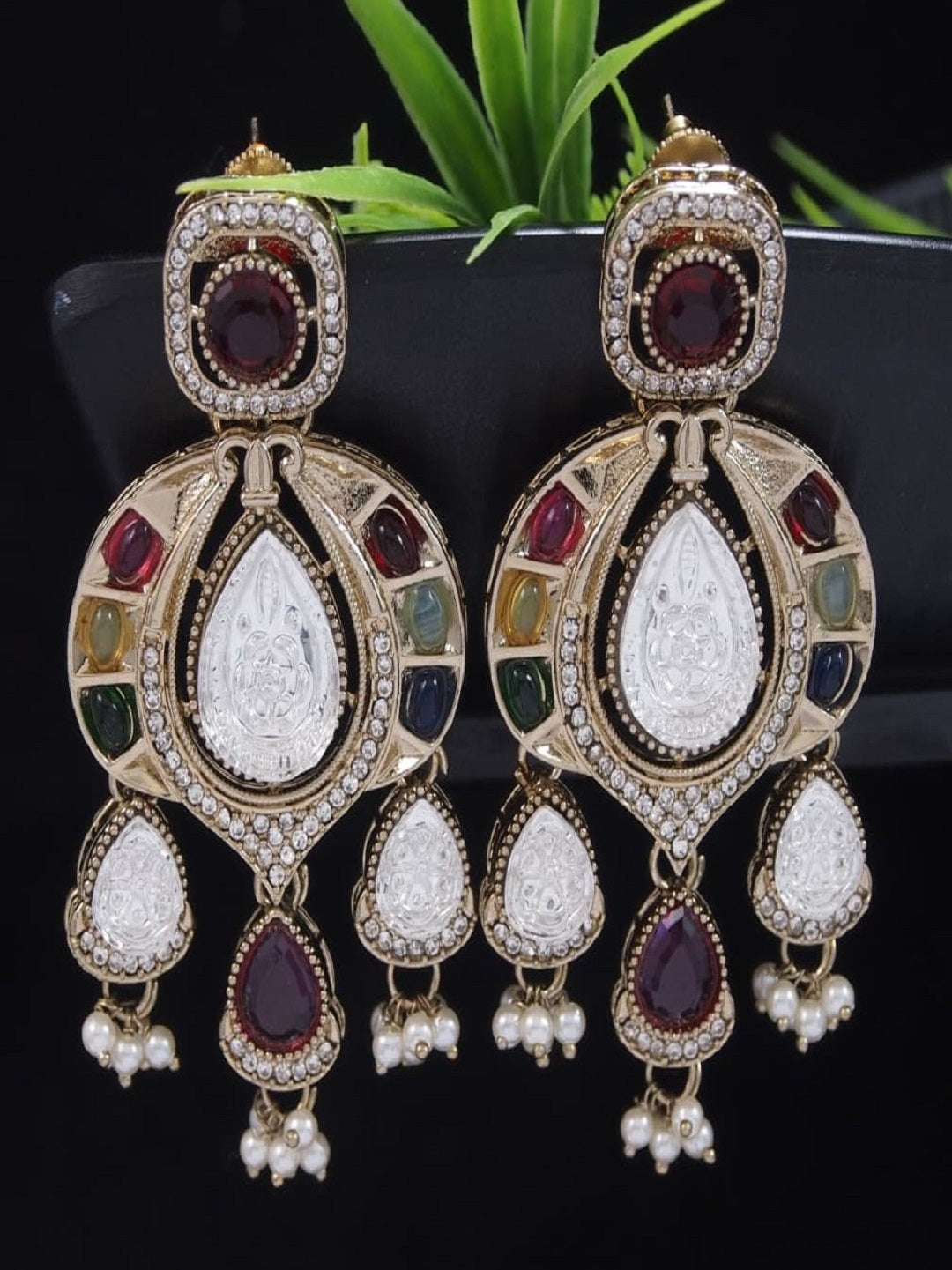 Traditional Chandbali Earrings with Pearl Drops