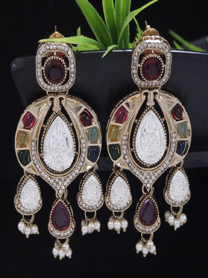 Traditional Chandbali Earrings with Pearl Drops