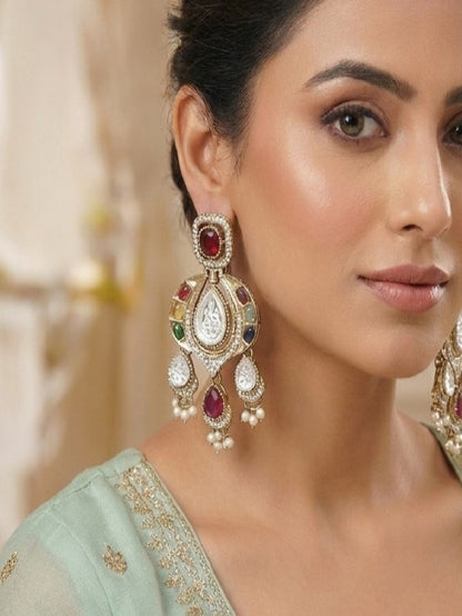 Traditional Chandbali Earrings with Pearl Drops