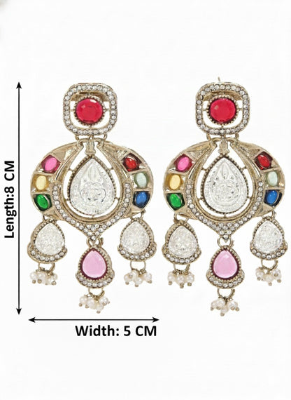 Traditional Chandbali Earrings with Pearl Drops