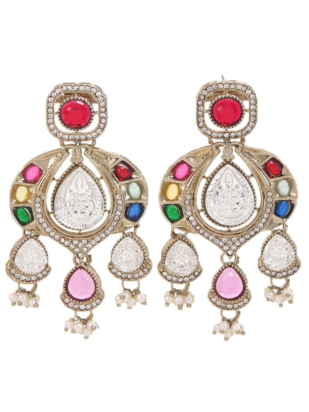 Traditional Chandbali Earrings with Pearl Drops