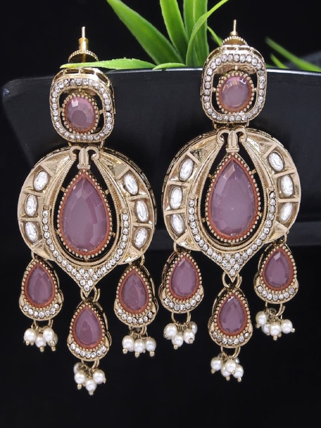Traditional Chandbali Earrings with Pearl Drops