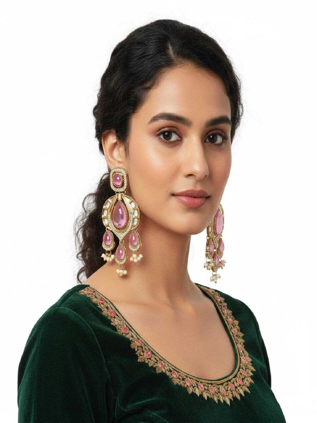 Traditional Chandbali Earrings with Pearl Drops