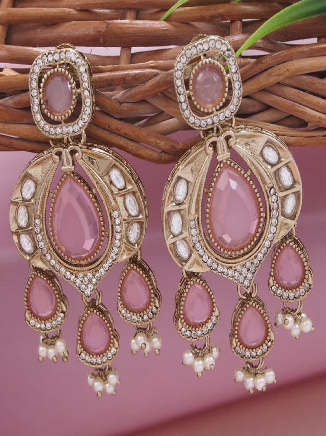 Traditional Chandbali Earrings with Pearl Drops