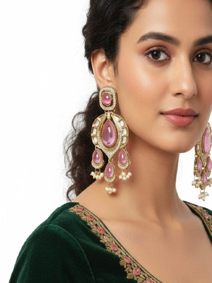 Traditional Chandbali Earrings with Pearl Drops