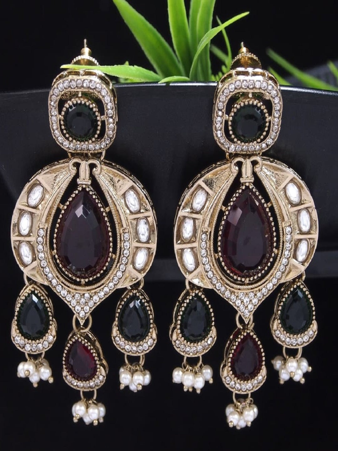 Traditional Chandbali Earrings with Pearl Drops
