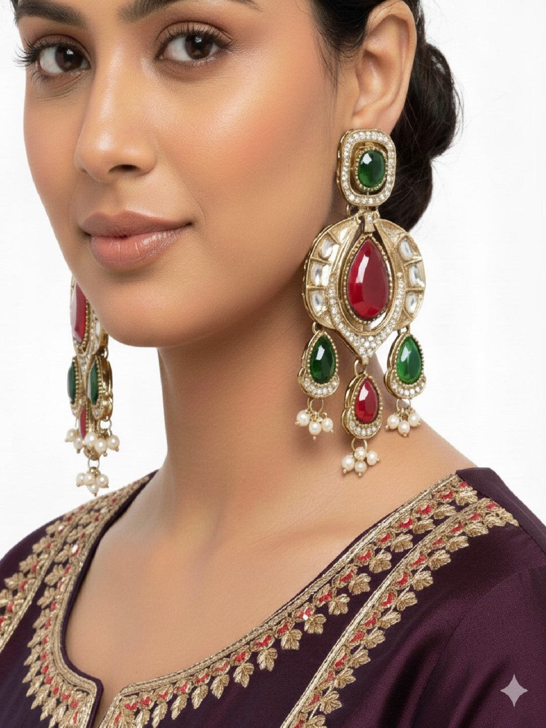 Traditional Chandbali Earrings with Pearl Drops