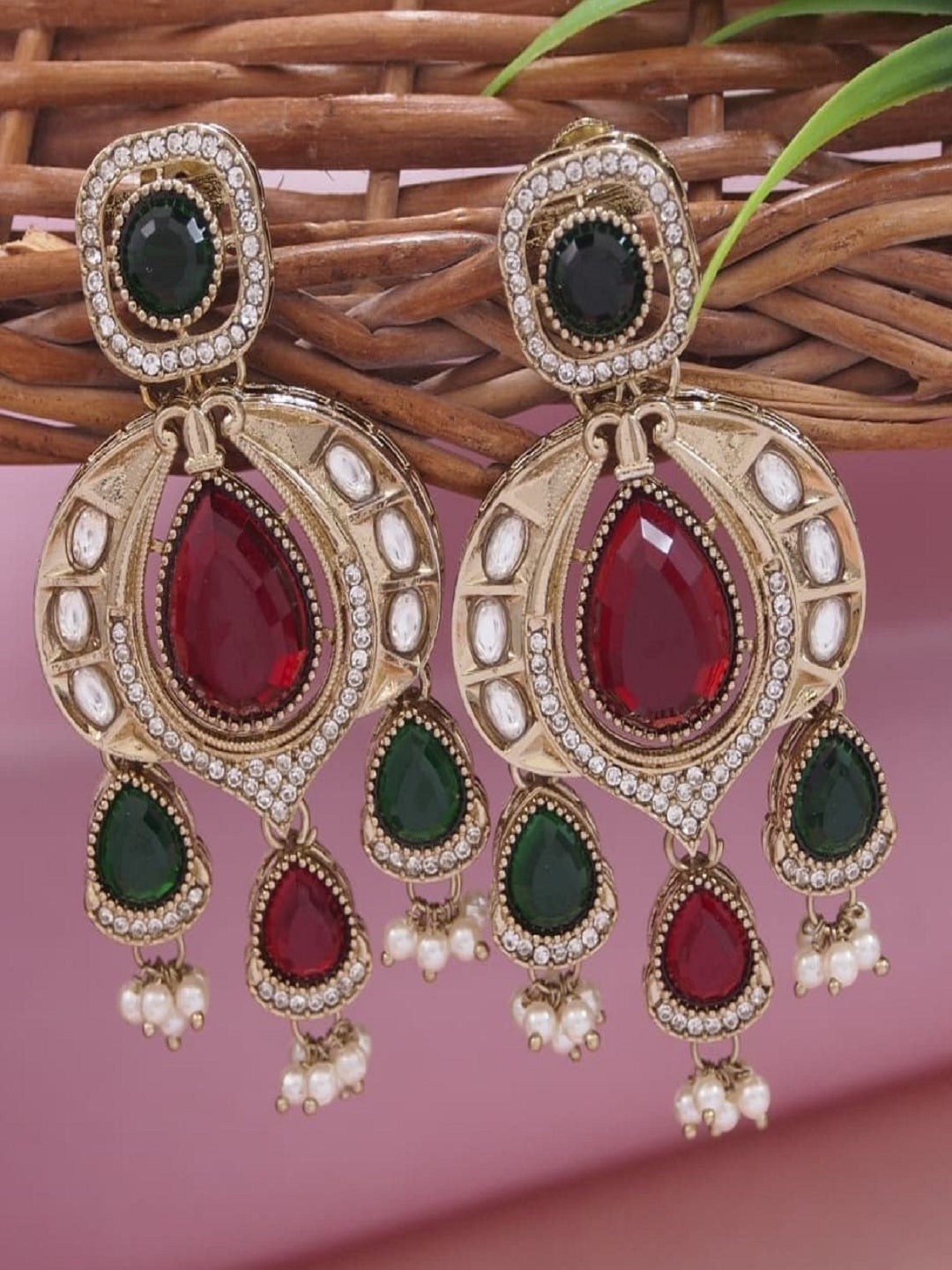 Traditional Chandbali Earrings with Pearl Drops