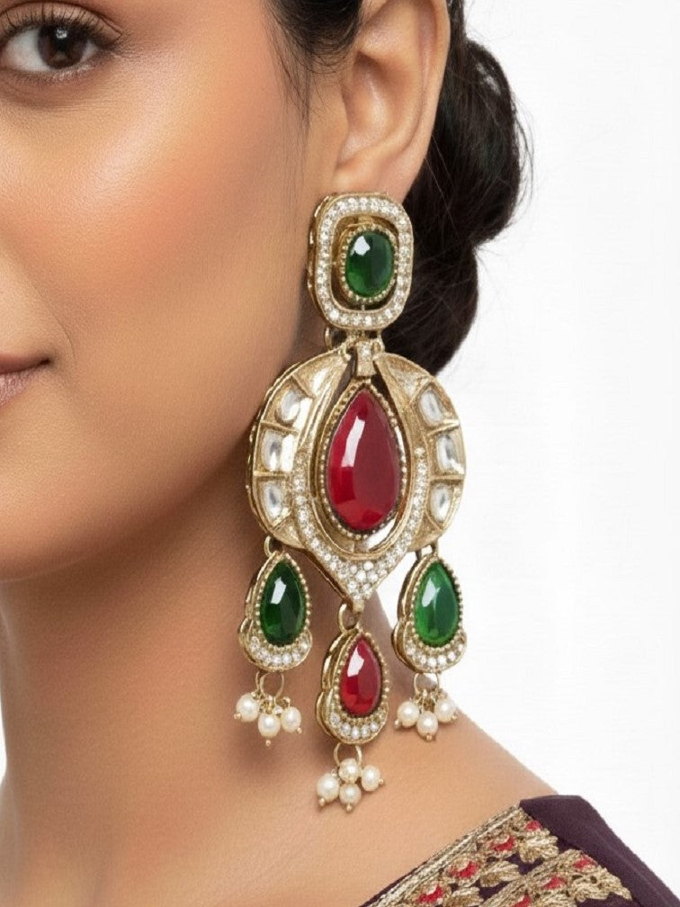 Traditional Chandbali Earrings with Pearl Drops