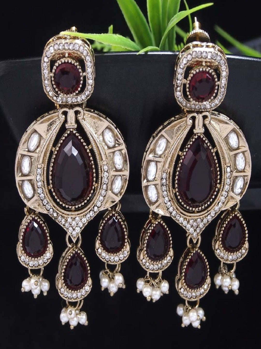 Traditional Chandbali Earrings with Pearl Drops