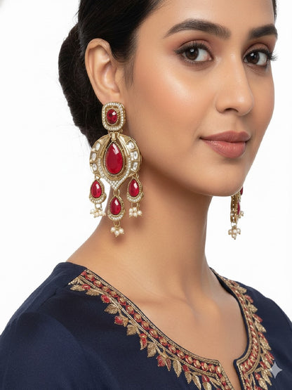 Traditional Chandbali Earrings with Pearl Drops