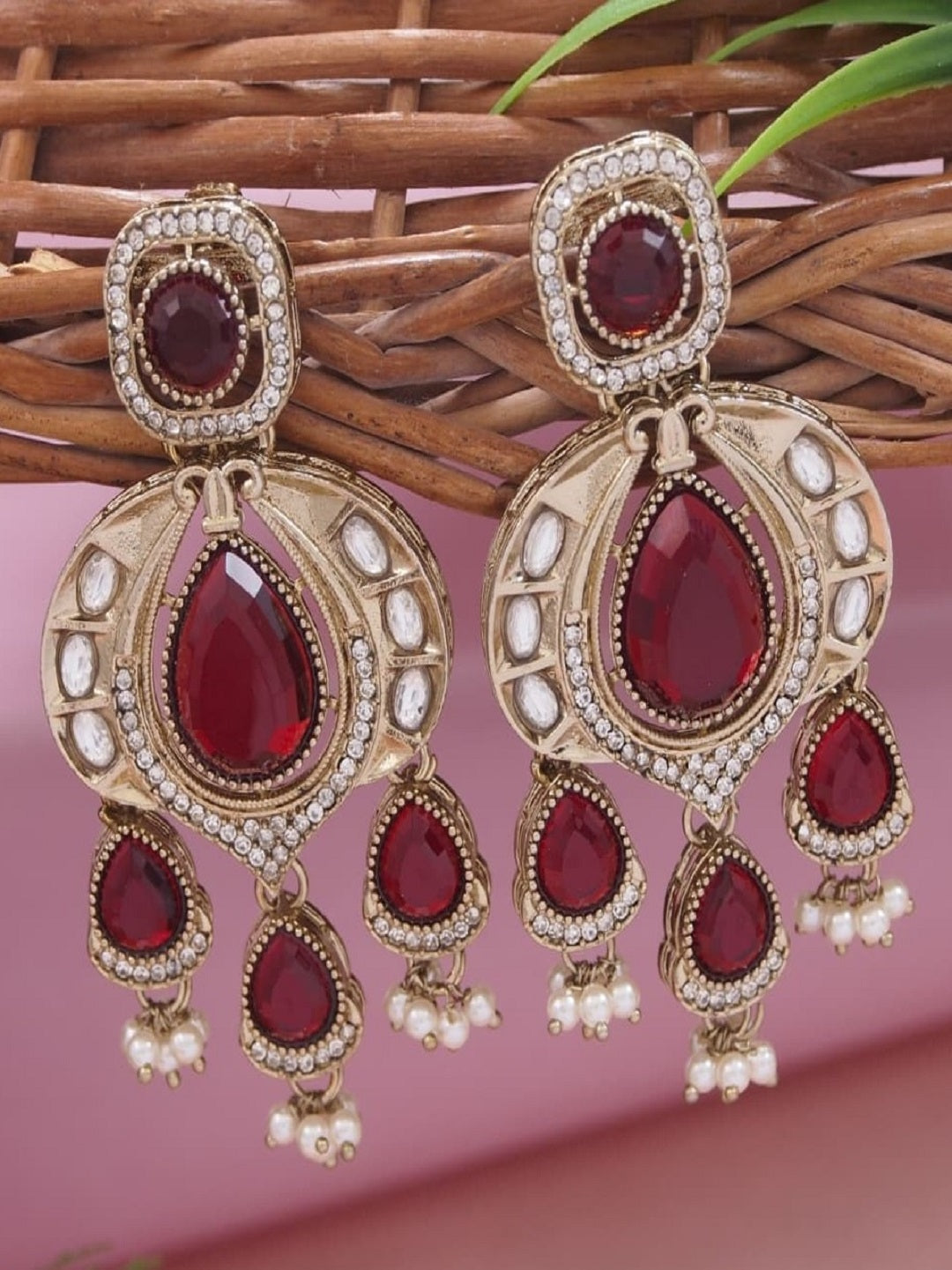 Traditional Chandbali Earrings with Pearl Drops