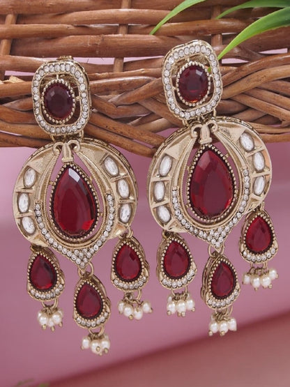 Traditional Chandbali Earrings with Pearl Drops