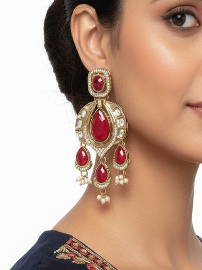 Traditional Chandbali Earrings with Pearl Drops