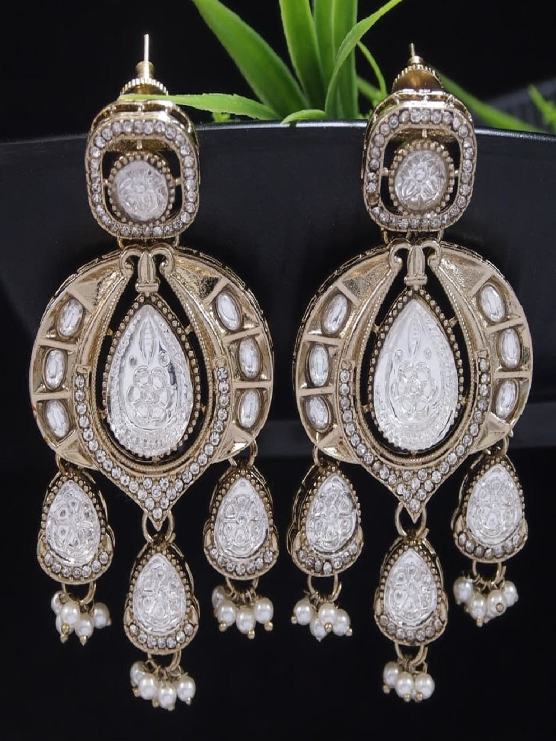Traditional Chandbali Earrings with Pearl Drops