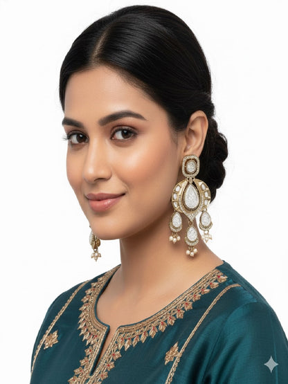 Traditional Chandbali Earrings with Pearl Drops