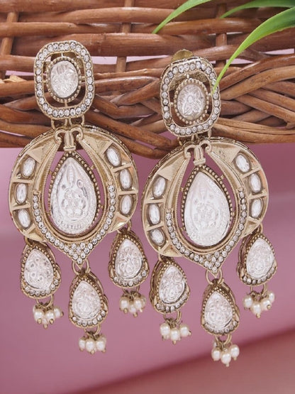 Traditional Chandbali Earrings with Pearl Drops